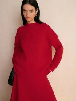 COMMENSE Stand Collar Plain Shift Sweater* Knitwear|Matching Sets
