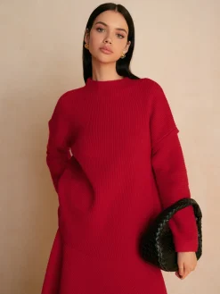 COMMENSE Stand Collar Plain Shift Sweater* Knitwear|Matching Sets