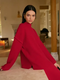 COMMENSE Stand Collar Plain Shift Sweater* Knitwear|Matching Sets