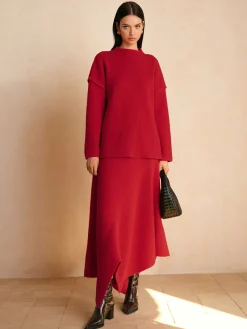 COMMENSE Stand Collar Plain Shift Sweater* Knitwear|Matching Sets