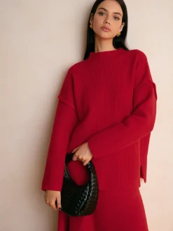 COMMENSE Stand Collar Plain Shift Sweater* Knitwear|Matching Sets