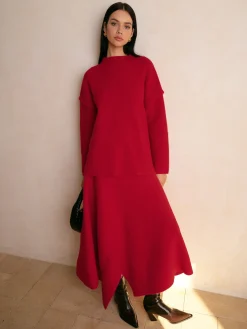 COMMENSE Stand Collar Plain Shift Sweater* Knitwear|Matching Sets