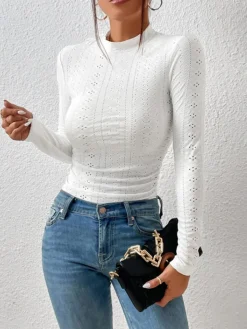 COMMENSE Stand Collar Side-Pleated Skinny Top* Tops