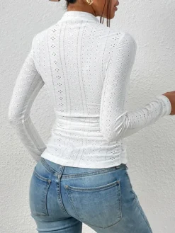 COMMENSE Stand Collar Side-Pleated Skinny Top* Tops