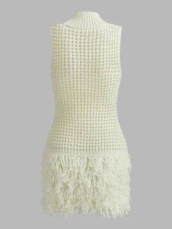 COMMENSE Stand Collar Tassel Knit Dress* Sweater Dresses|Cocktail & Party Dresses