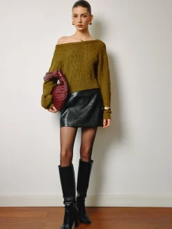 COMMENSE Straight Neck Short Cable Knit Top* Knitwear|Tops