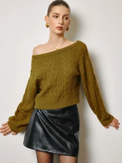 COMMENSE Straight Neck Short Cable Knit Top* Knitwear|Tops