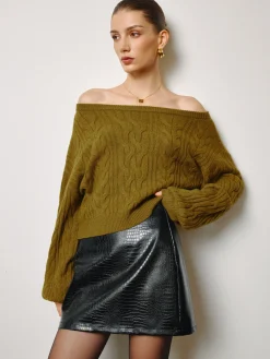COMMENSE Straight Neck Short Cable Knit Top* Knitwear|Tops