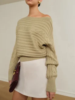 COMMENSE Straight Neck Twist Sweater* Sweater Tops|Sweaters & Cardigans