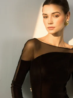 COMMENSE Straight Shoulder Sheer-Detail Slim Top* Blouses & Shirts|Tops