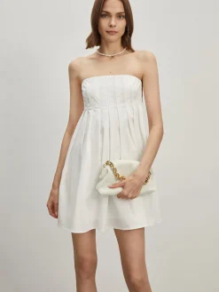COMMENSE Strapless Pleated Short Dress* White Dresses|Vacation Dresses
