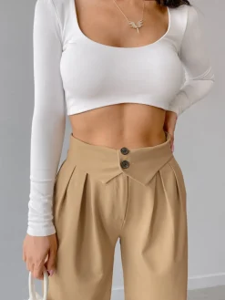 COMMENSE Street Fold Over Waistband Straight Leg Dress Pants* Pants|Bottoms