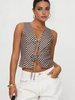 COMMENSE Stripe Knotted V-Neck Tank Top* Tank Tops & Camis|Tops