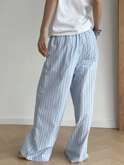 COMMENSE Stripe Loose Double-Waisted Tie Front Pants* Pants|Bottoms