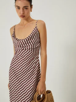 COMMENSE Stripe Low Cut Slim Long Dress* Casual Dresses|Cocktail & Party Dresses