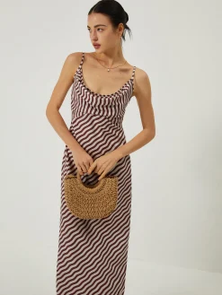 COMMENSE Stripe Low Cut Slim Long Dress* Casual Dresses|Cocktail & Party Dresses