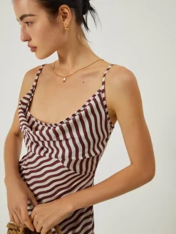 COMMENSE Stripe Low Cut Slim Long Dress* Casual Dresses|Cocktail & Party Dresses