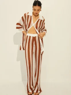 COMMENSE Stripe Polo Knit Pants Set* Sweater Tops|Sweaters & Cardigans