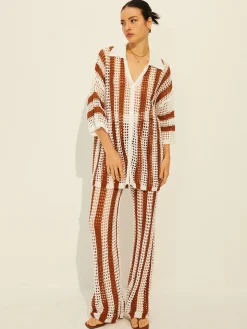 COMMENSE Stripe Polo Knit Pants Set* Sweater Tops|Sweaters & Cardigans
