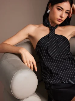 COMMENSE Striped Backless Halter Tank Top* Tank Tops & Camis|Tops