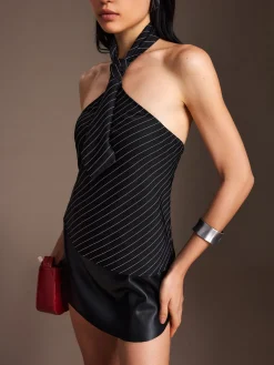 COMMENSE Striped Backless Halter Tank Top* Tank Tops & Camis|Tops