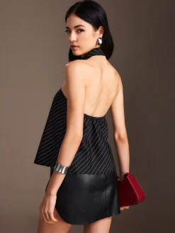 COMMENSE Striped Backless Halter Tank Top* Tank Tops & Camis|Tops