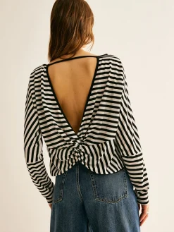 COMMENSE Striped Backless Knotted T-Shirt* T-shirts|Tops