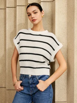 COMMENSE Striped Cap Sleeve Sweater* Sweater Vests|Sweaters & Cardigans