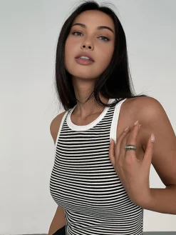 COMMENSE Striped Crew Neck Tank Top* Tank Tops & Camis|Tops