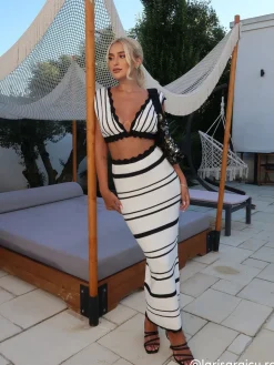 COMMENSE Striped Knotted Backless Skirt Set* Skirt Sets|Long Sleeve Sets
