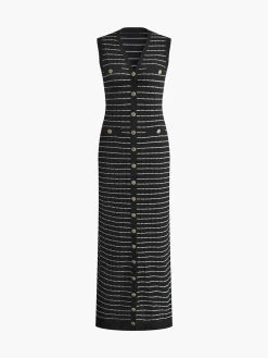 COMMENSE Striped Metal Button Long Sweater Dress* White Dresses|Black Dresses