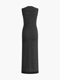 COMMENSE Striped Metal Button Long Sweater Dress* White Dresses|Black Dresses