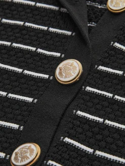 COMMENSE Striped Metal Button Long Sweater Dress* White Dresses|Black Dresses