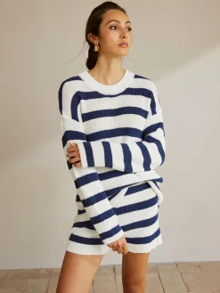 COMMENSE Striped Ribbed Sweater Shorts Set* Shorts Sets|Shorts