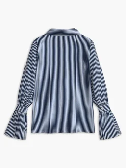 COMMENSE Striped Ruffle-Sleeve Polo Shirt* Blouses & Shirts|Tops