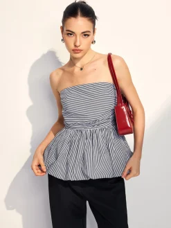 COMMENSE Striped Strapless Bubble Tank Top* Tank Tops & Camis|Tops