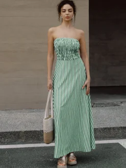 COMMENSE Striped Tube Long Dress* Casual Dresses|Vacation Dresses