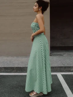 COMMENSE Striped Tube Long Dress* Casual Dresses|Vacation Dresses