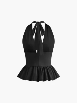 COMMENSE Studded Detail Ruffle Halter Top* Tank Tops & Camis|Tops