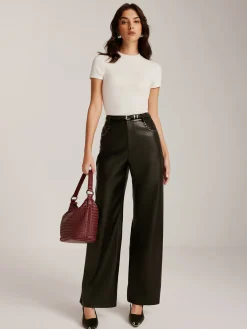 COMMENSE Studded-Decor PU Leather Straight Pants* Pants|Bottoms