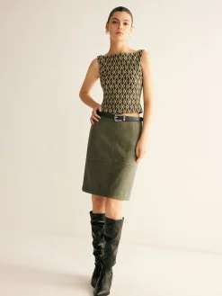 COMMENSE Suede A-Line Skirt Without Belt* Skirts|Matching Sets
