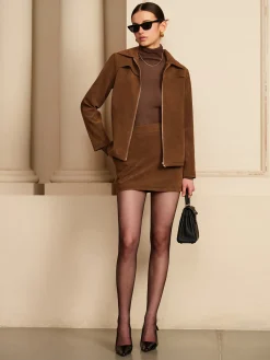 COMMENSE Suede Back Zipper Mini Skirt* Skirts|Matching Sets
