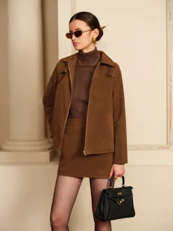 COMMENSE Suede Back Zipper Mini Skirt* Skirts|Matching Sets
