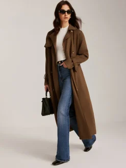 COMMENSE Suede Belted Button Long Trench Coat* Outerwear|Coats