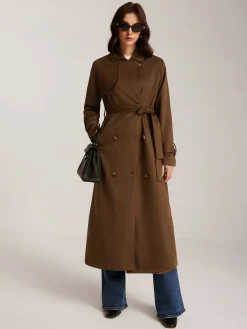 COMMENSE Suede Belted Button Long Trench Coat* Outerwear|Coats