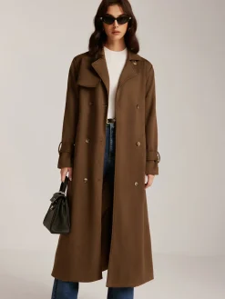 COMMENSE Suede Belted Button Long Trench Coat* Outerwear|Coats