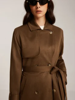 COMMENSE Suede Belted Button Long Trench Coat* Outerwear|Coats