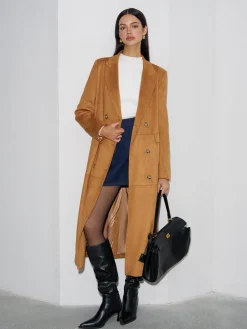 COMMENSE Suede Button Long Blazer* Outerwear|Blazers