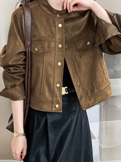 COMMENSE Suede Button Short Jacket* Outerwear|Jackets