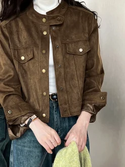 COMMENSE Suede Button Short Jacket* Outerwear|Jackets